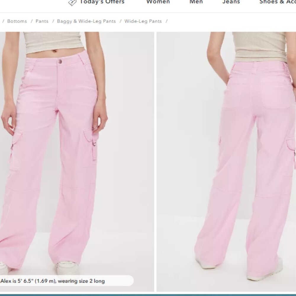 AE Dreamy Drape Stretch Super High-Waisted Cargo Baggy Wide-Leg Pant Pink Size 2